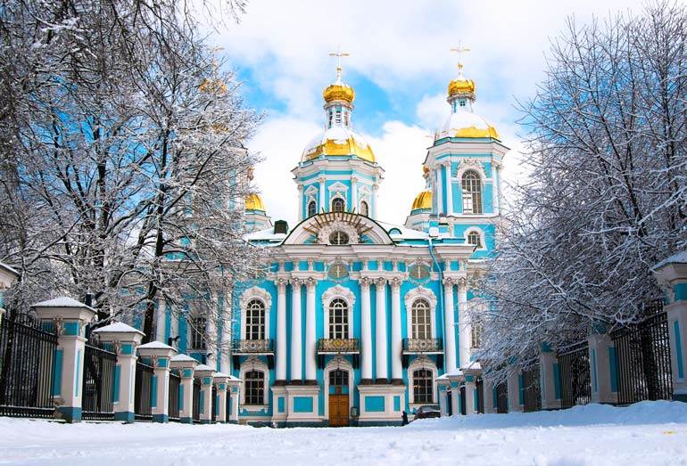 St. Nicholas Naval Cathedral in winter, St. Petersburg, Russia