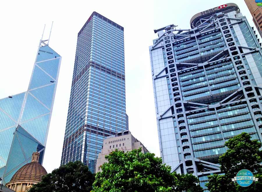 Futuristic-looking architecture on Hong Kong Island