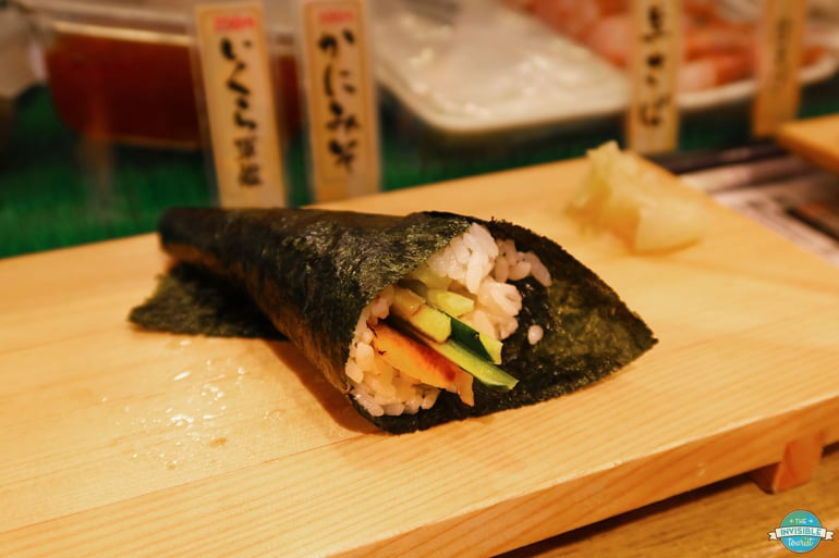 Eel temaki on a Tokyo food tour in Shibuya 