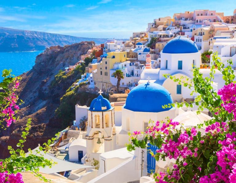 White and blue buildings of Cyclades, Greece