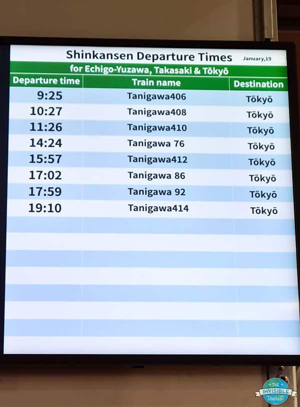 Gala Yuzawa to Tokyo Shinkansen Timetable