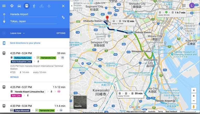 how to use google maps to plan a trip to japan