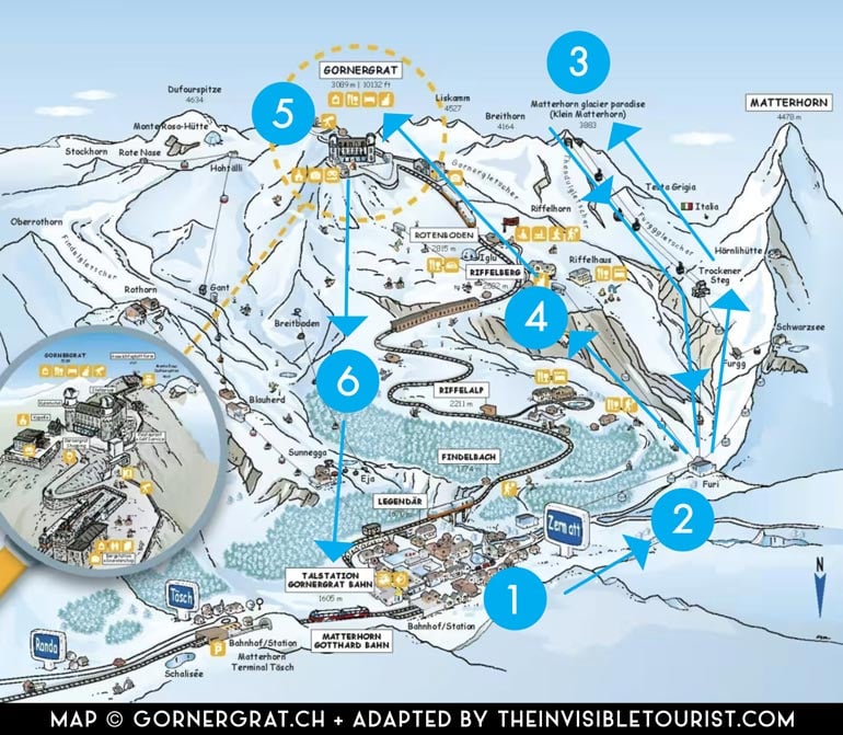 Gornergrat Bahn Peak2Peak Map