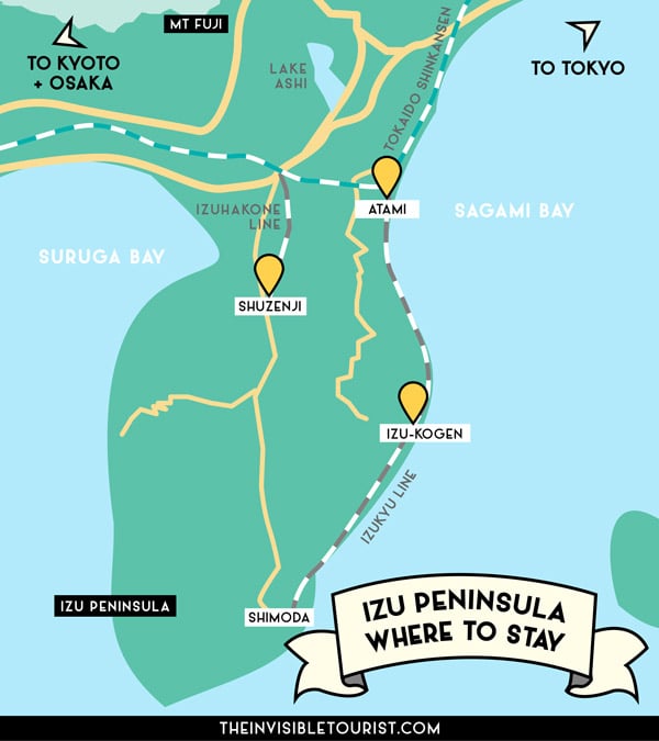 My recommendations for where to stay in Izu map