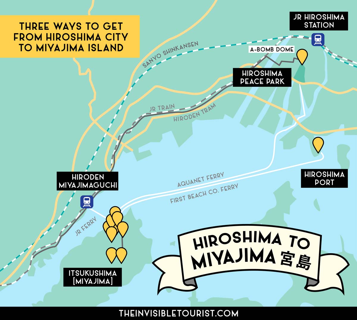 Map of 3 Ways to Get from Hiroshima to Miyajima By Ferry