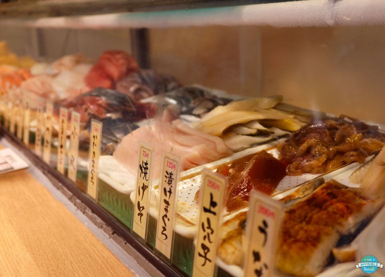 Fresh Ingredients at a Stand Up Sushi Bar in Shibuya