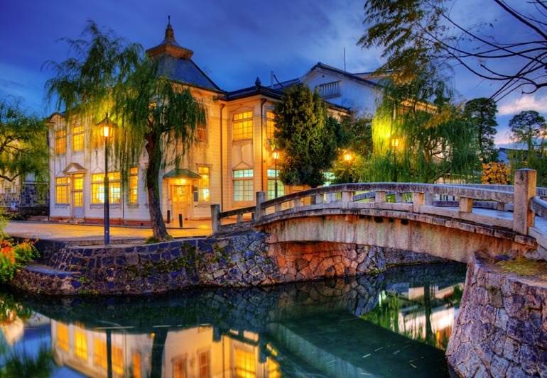 Kurashiki Bikan Historical Quarter illuminated at night