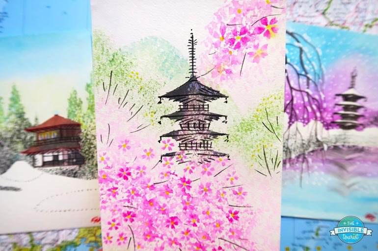 Watercolour paintings by a local artist along the Philosopher's Path, Kyoto
