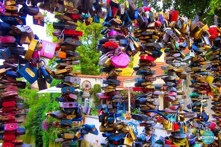 Love locks near the John Lennon Wall