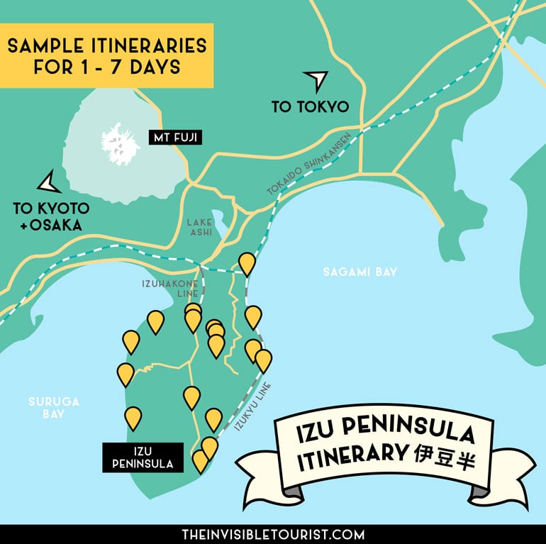 Map of Izu Peninsula: Izu Map for Tourists, Japan