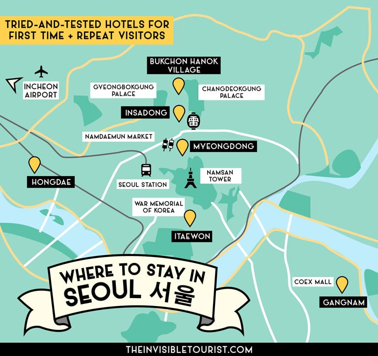 Map of Where to Stay in Seoul Korea for First Time Visitors | The Invisible Tourist