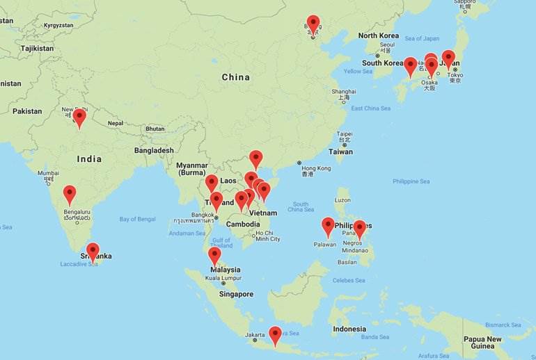 Map: UNESCO Sites in Asia