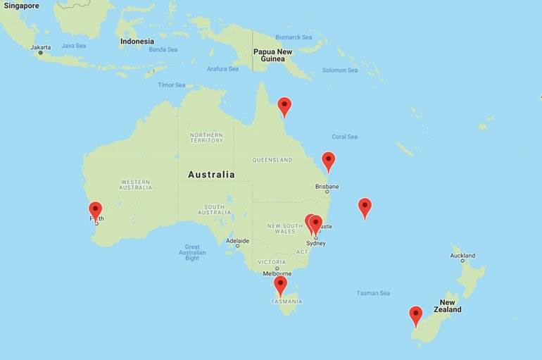 Map: UNESCO SItes in Australia & New Zealand