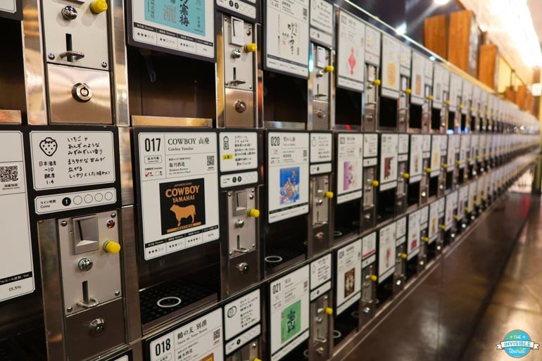 Ponshukan Sake Vending Machine Wall in Echigo Yuzawa, Niigata