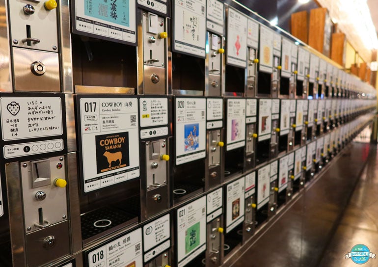 Ponshukan Sake Vending Machine Wall in Echigo Yuzawa, Niiagata