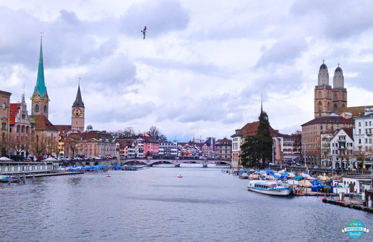 The best photo spot when spending one day in Zurich is from Quaibrüke
