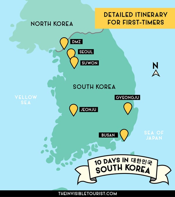 10 Day South Korea Itinerary Map: Complete Guide for First-Timers | The Invisible Tourist