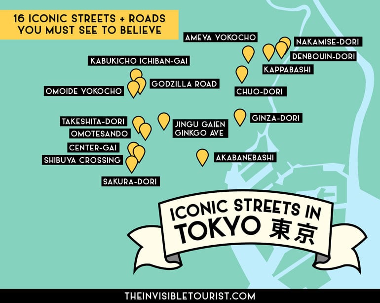 Iconic Streets in Tokyo Map | The Invisible Tourist