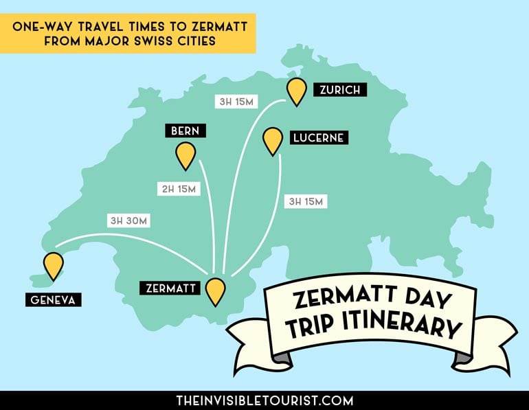 Where is Zermatt: Map of Travel Times from Swiss Cities | The Invisible Tourist